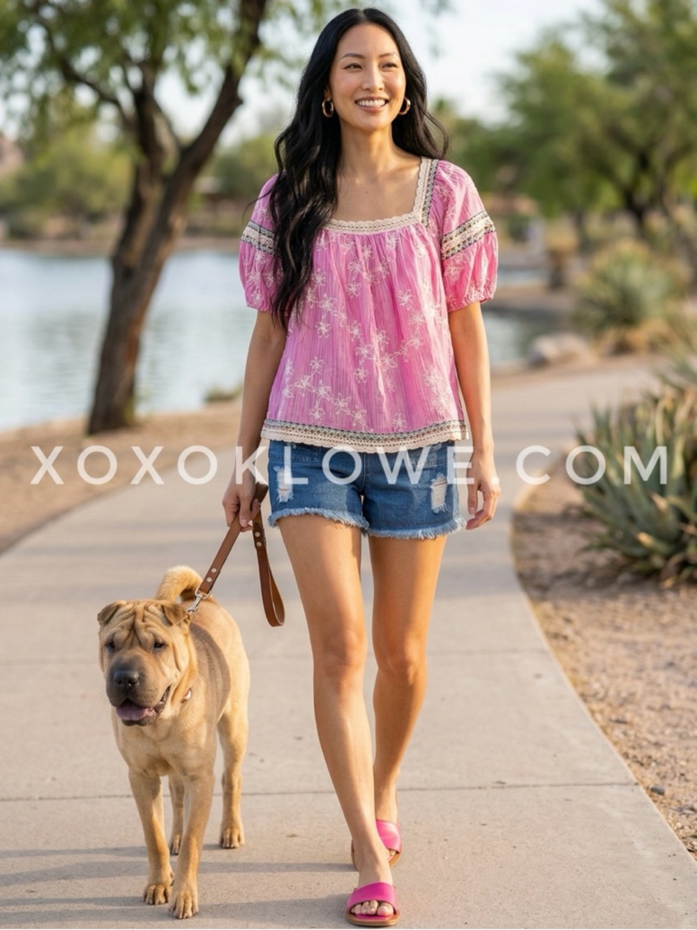 POL Pink Floral Embroidered Square Neck Half Sleeve Chiffon Top - Picture 3 of 11